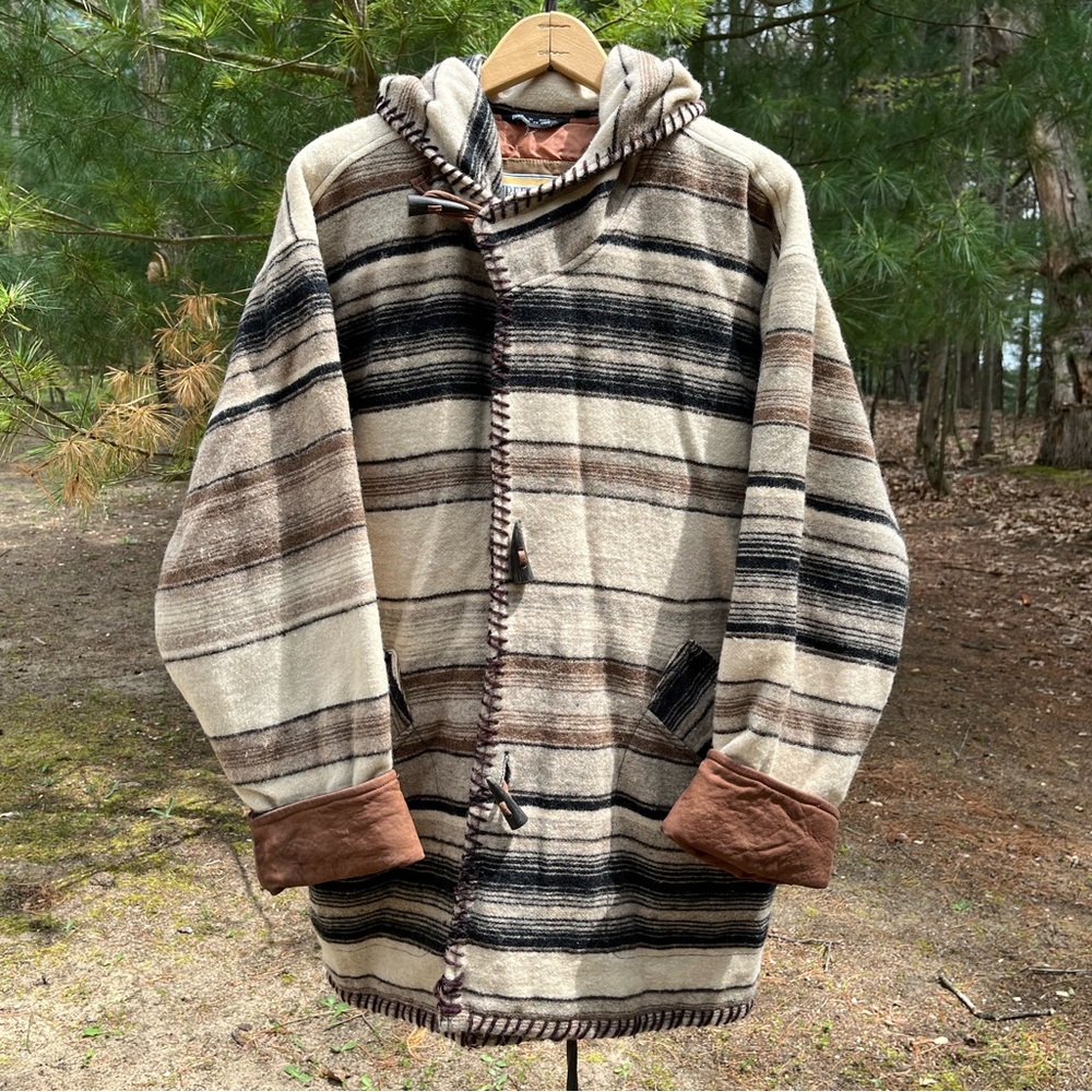 90s Free Country Woven Blanket Coat Size M Western Cowboy Boho Cabin